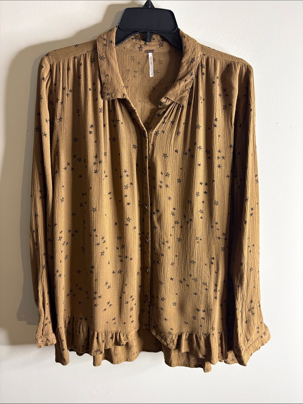 Free People Brown  Star-Print Button Down Shirt